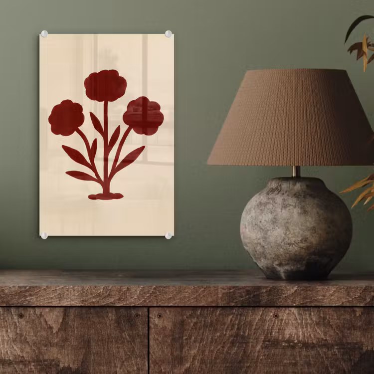Glas schilderij - Bloemen - Bladeren - Rood - Minimalistisch — 4