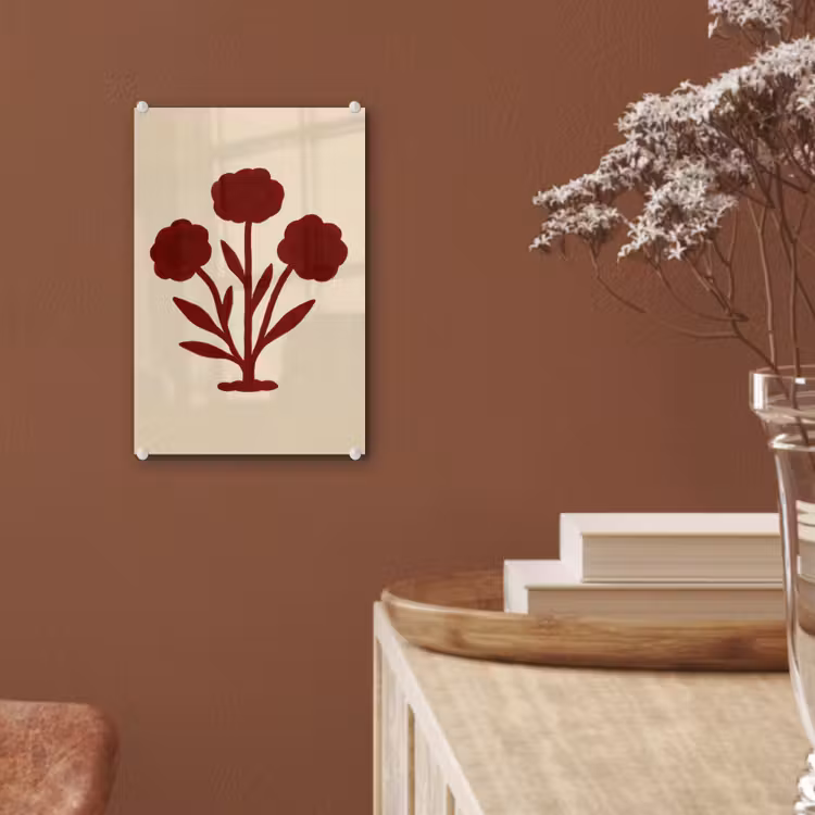 Glas schilderij - Bloemen - Bladeren - Rood - Minimalistisch — 6