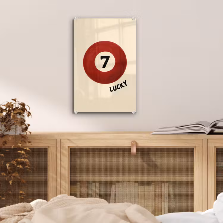Glas schilderij - Cirkel - Zeven - Lucky - Rood — 5
