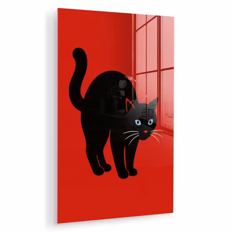 Glas schilderij - Kat - Zwart - Staart — 1