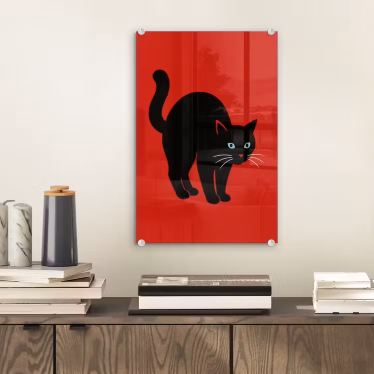 Glas schilderij - Kat - Zwart - Staart — 2