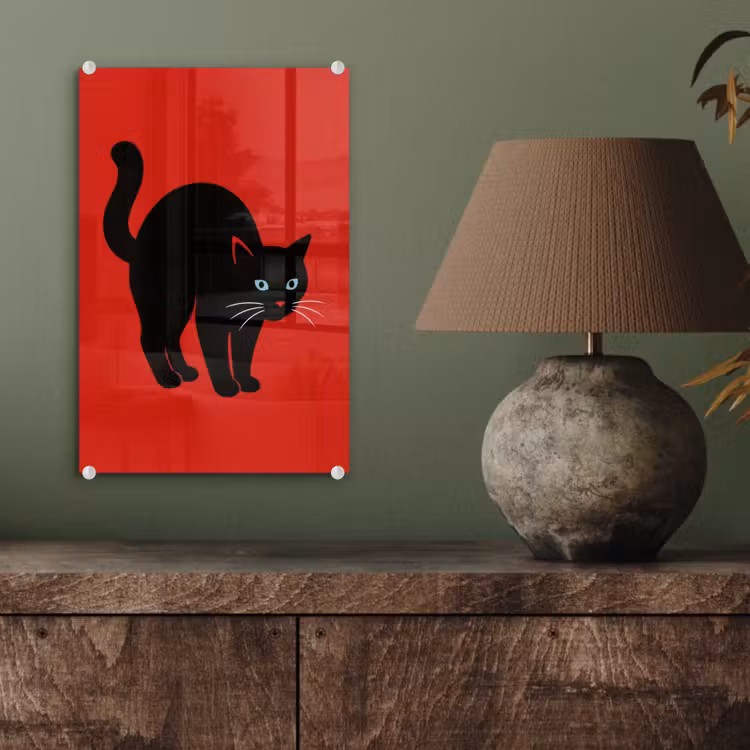 Glas schilderij - Kat - Zwart - Staart — 4