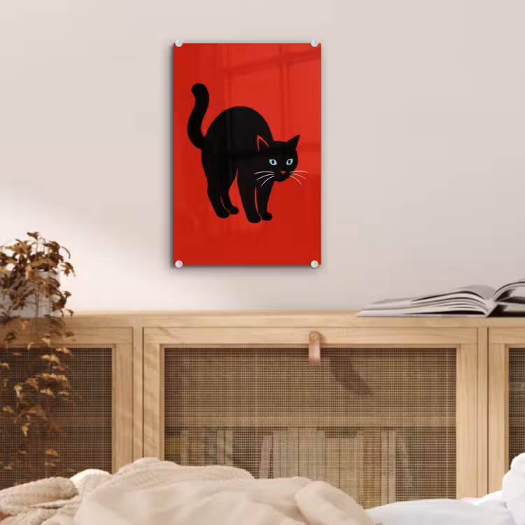 Glas schilderij - Kat - Zwart - Staart — 5