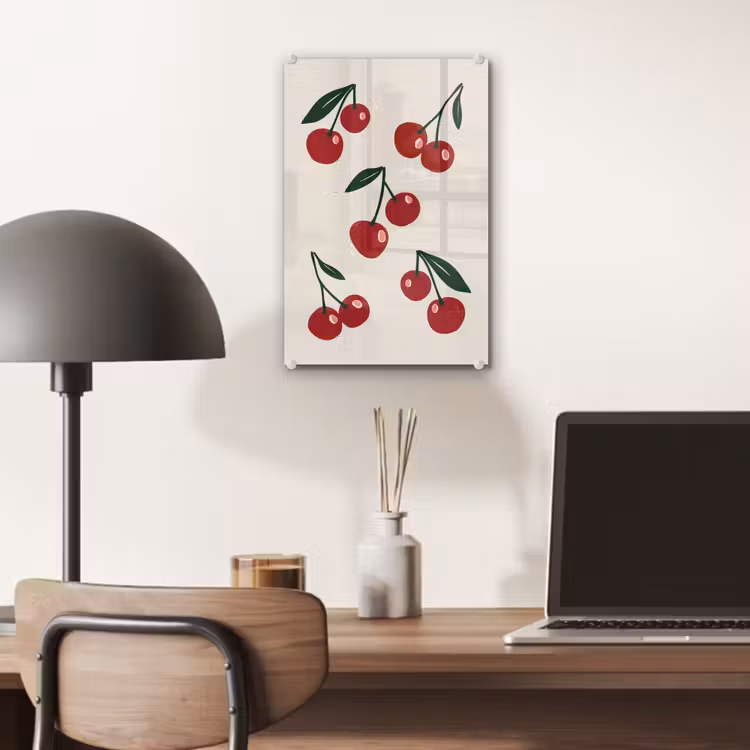 Glas schilderij - Kersen - Blaadjes - Rood — 7