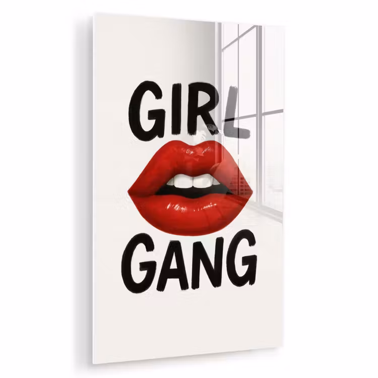 Glas schilderij - Lip - Girl - Rood - Letters — 1