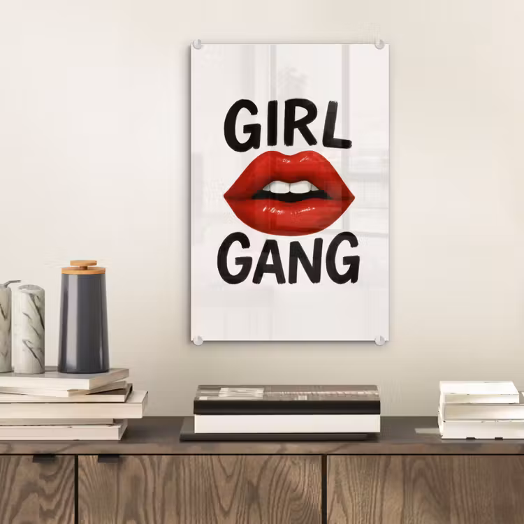 Glas schilderij - Lip - Girl - Rood - Letters — 2