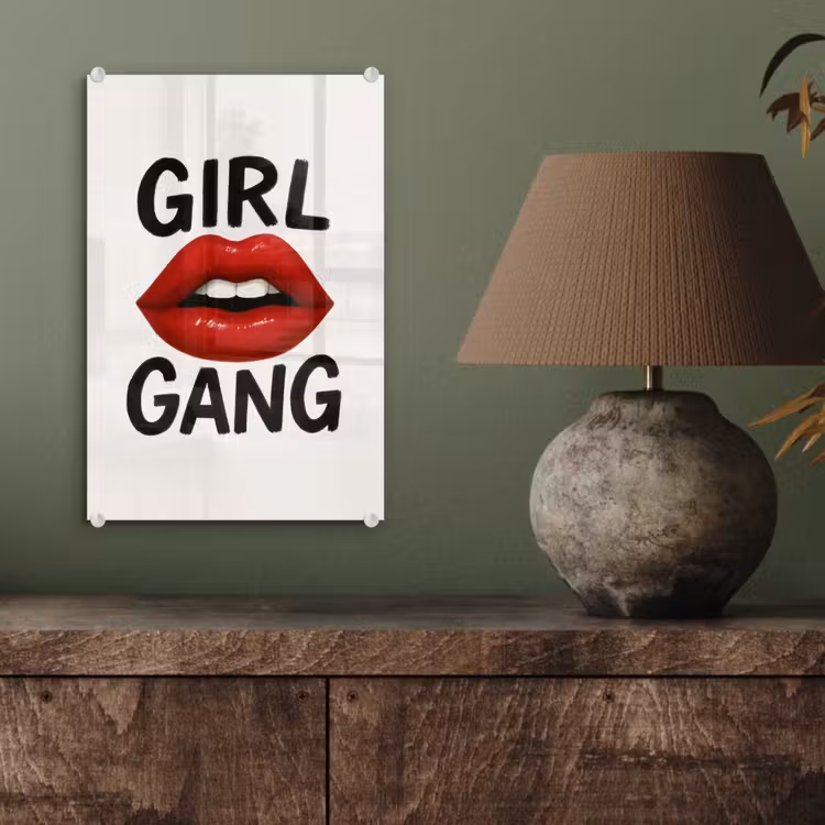 Glas schilderij - Lip - Girl - Rood - Letters — 4