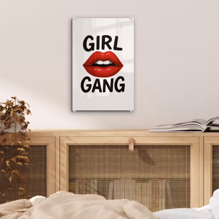 Glas schilderij - Lip - Girl - Rood - Letters — 5