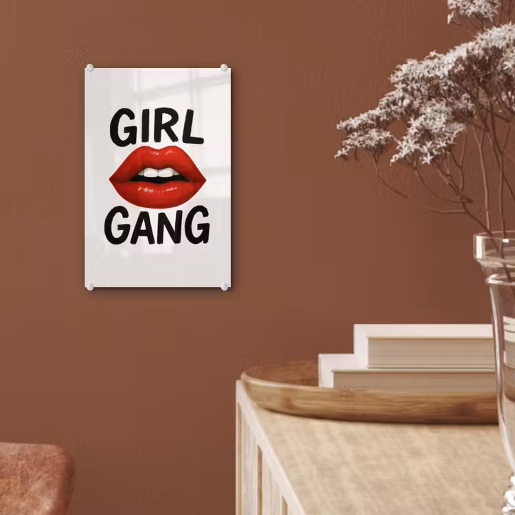 Glas schilderij - Lip - Girl - Rood - Letters — 6