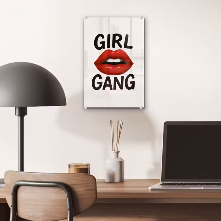 Glas schilderij - Lip - Girl - Rood - Letters — 7