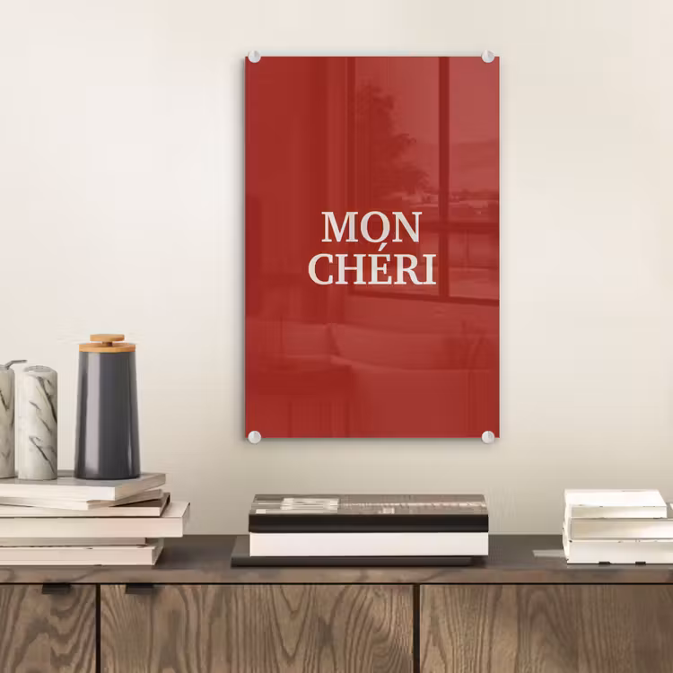 Glas schilderij - Rood - Frans - Quotes — 2