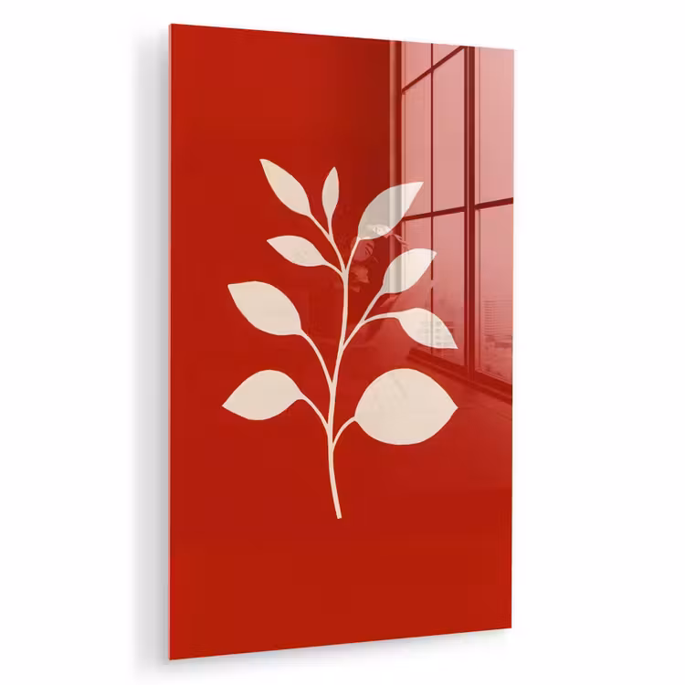 Glas schilderij - Silhouet - Bladeren - Tak — 1