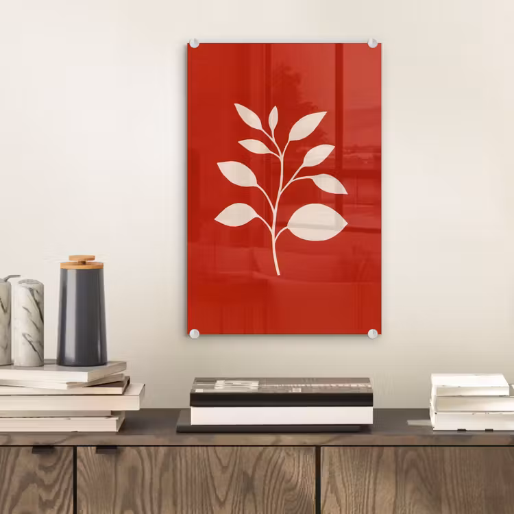 Glas schilderij - Silhouet - Bladeren - Tak — 2