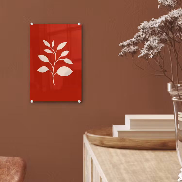 Glas schilderij - Silhouet - Bladeren - Tak — 6