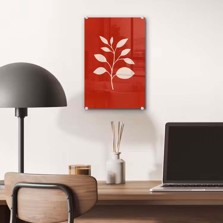 Glas schilderij - Silhouet - Bladeren - Tak — 7