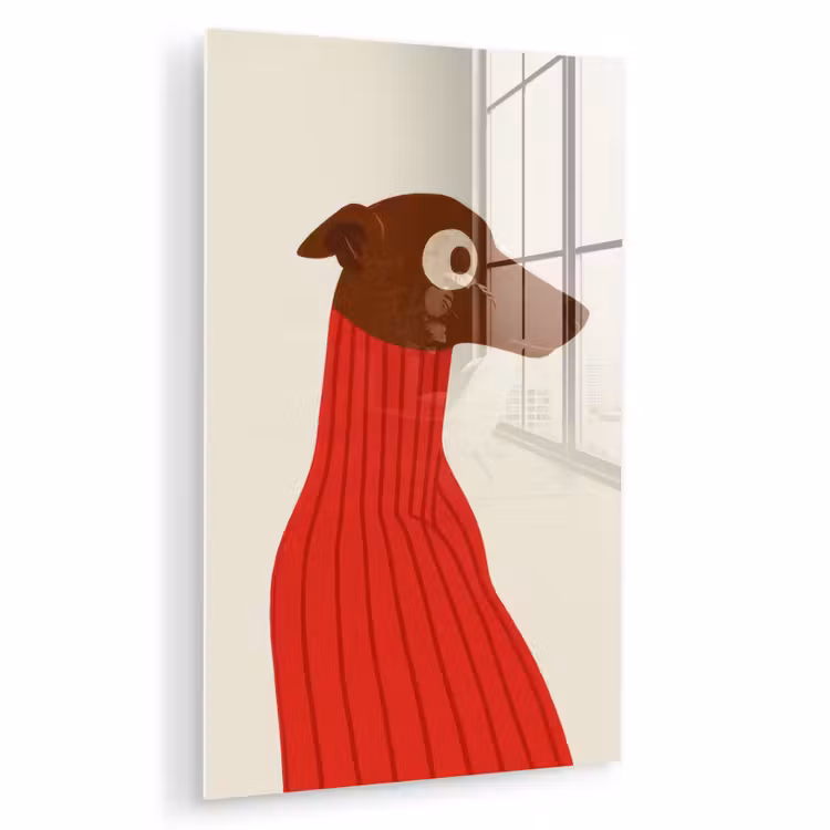 Glas schilderij - Silhouet - Hond - Trui - Rood — 1