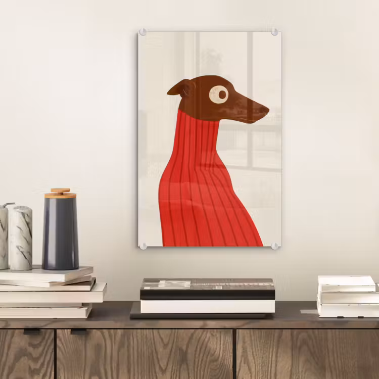 Glas schilderij - Silhouet - Hond - Trui - Rood — 2