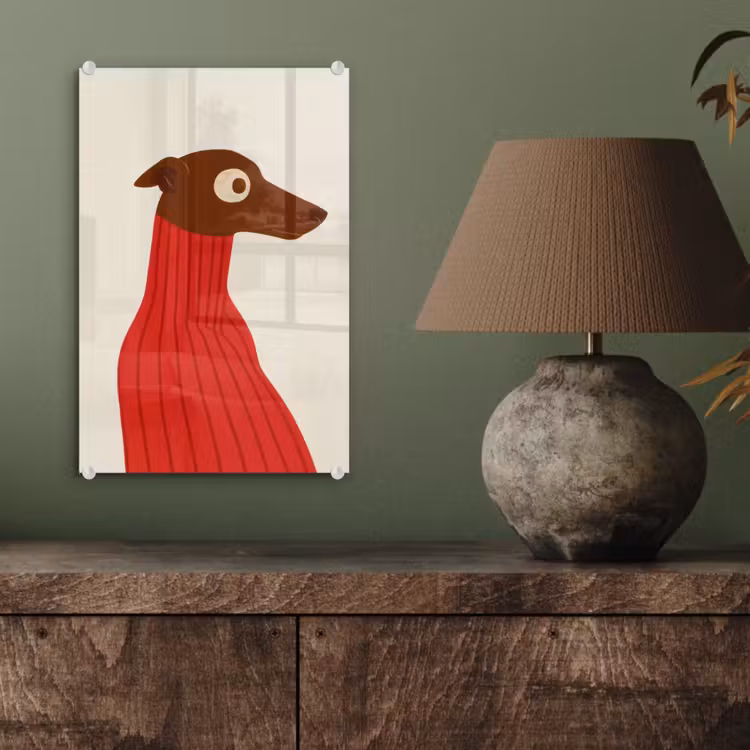 Glas schilderij - Silhouet - Hond - Trui - Rood — 4