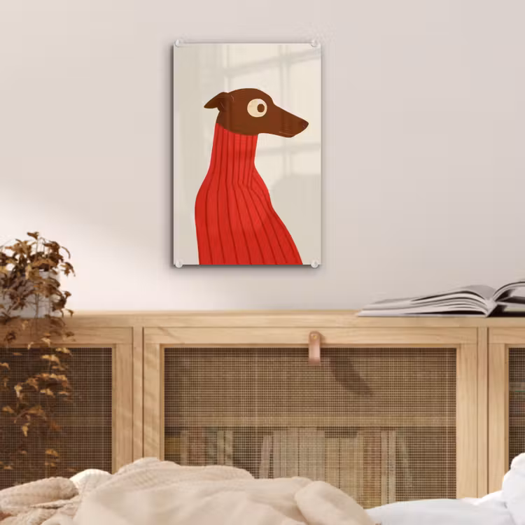Glas schilderij - Silhouet - Hond - Trui - Rood — 5