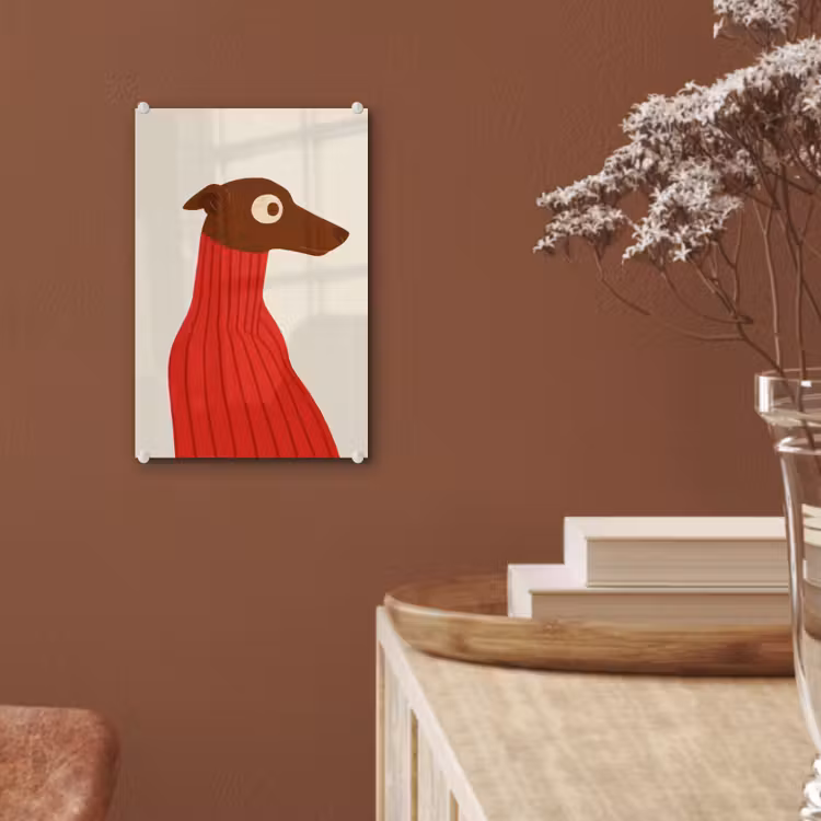 Glas schilderij - Silhouet - Hond - Trui - Rood — 6