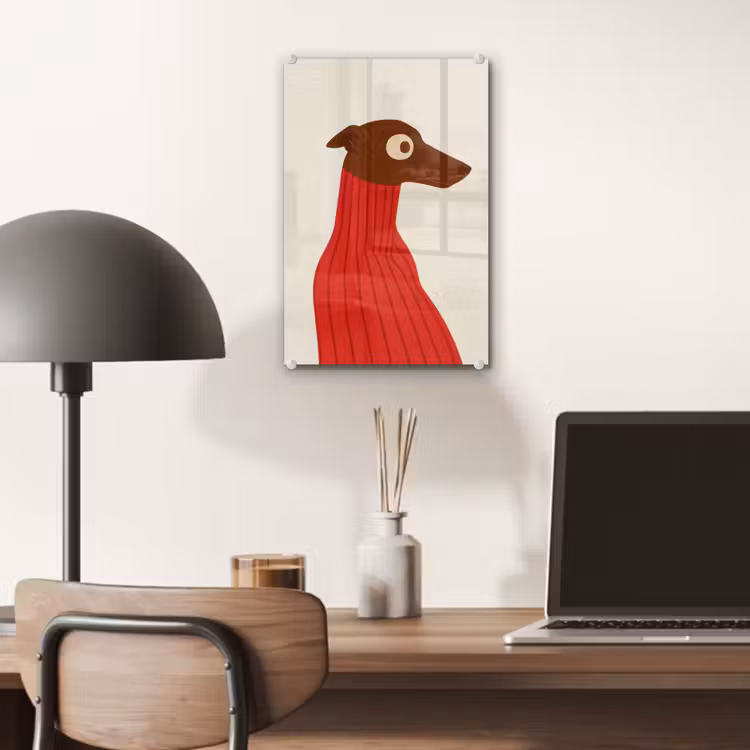 Glas schilderij - Silhouet - Hond - Trui - Rood — 7