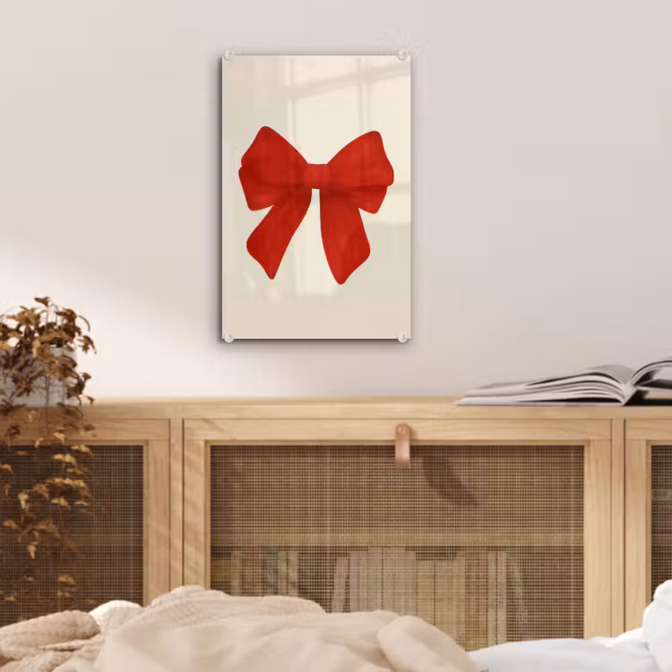 Glas schilderij - Strik - Symmetrisch - Rood - Lint — 5