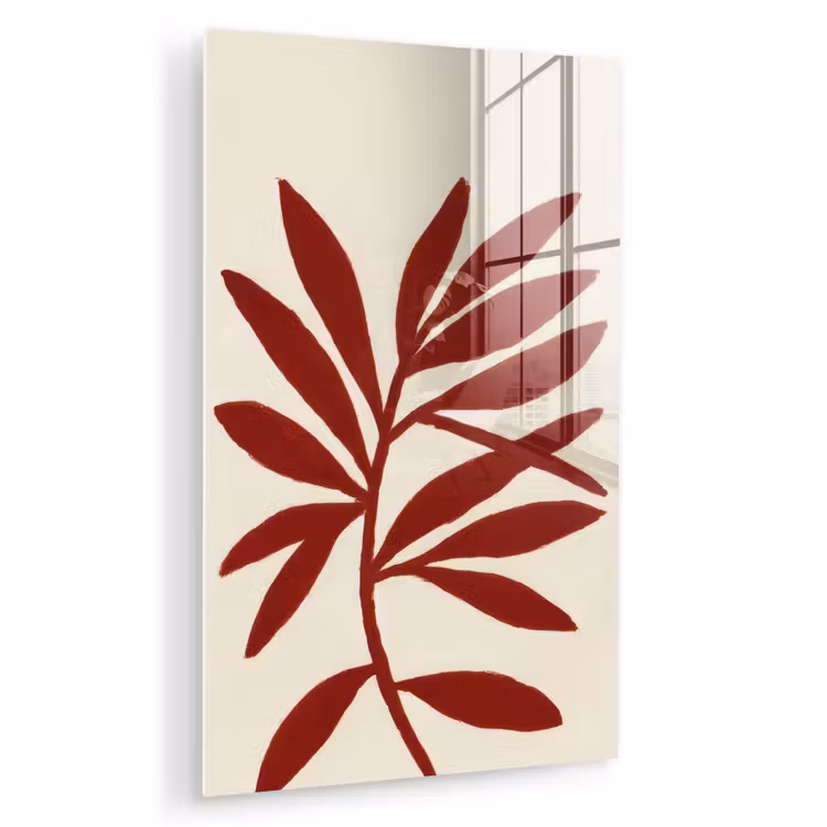 Glas schilderij - Tak - Bladeren - Rood — 1