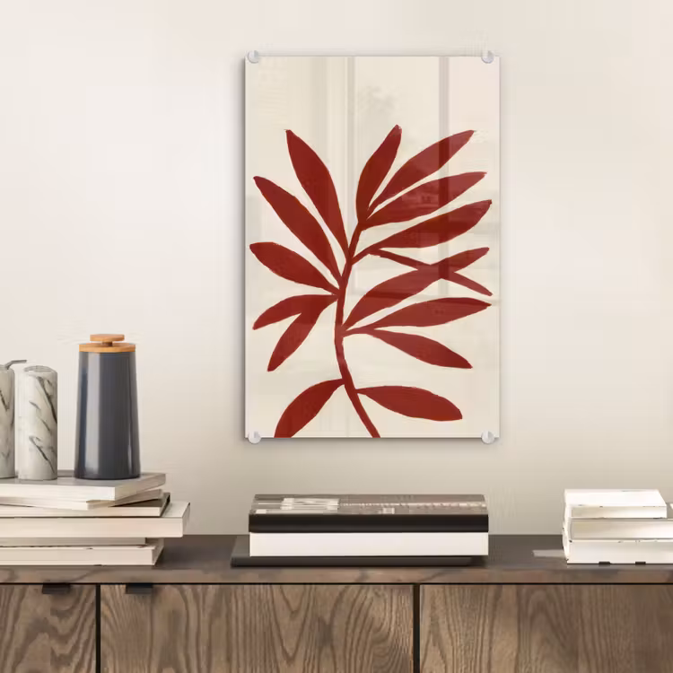 Glas schilderij - Tak - Bladeren - Rood — 2