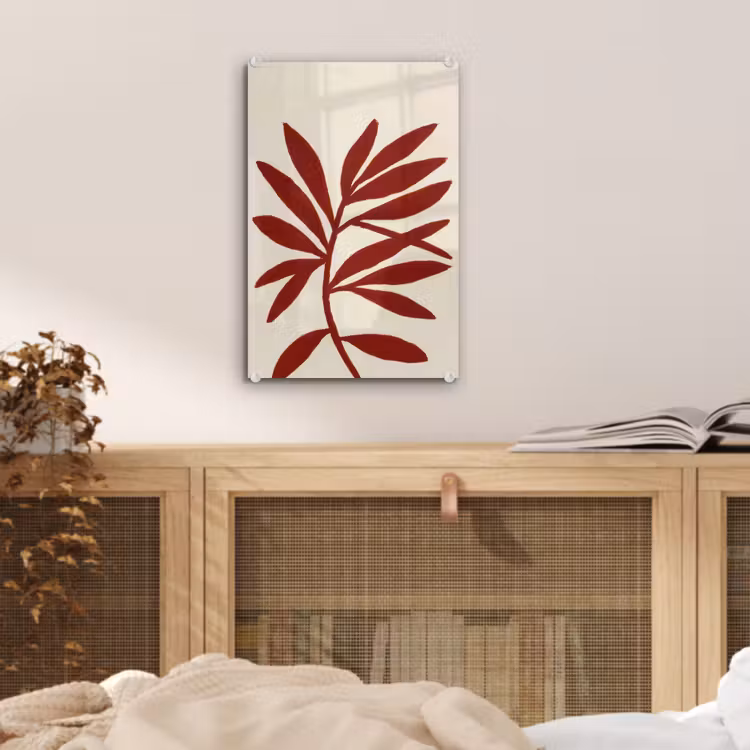 Glas schilderij - Tak - Bladeren - Rood — 5