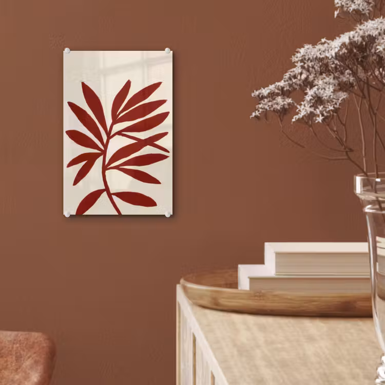 Glas schilderij - Tak - Bladeren - Rood — 6