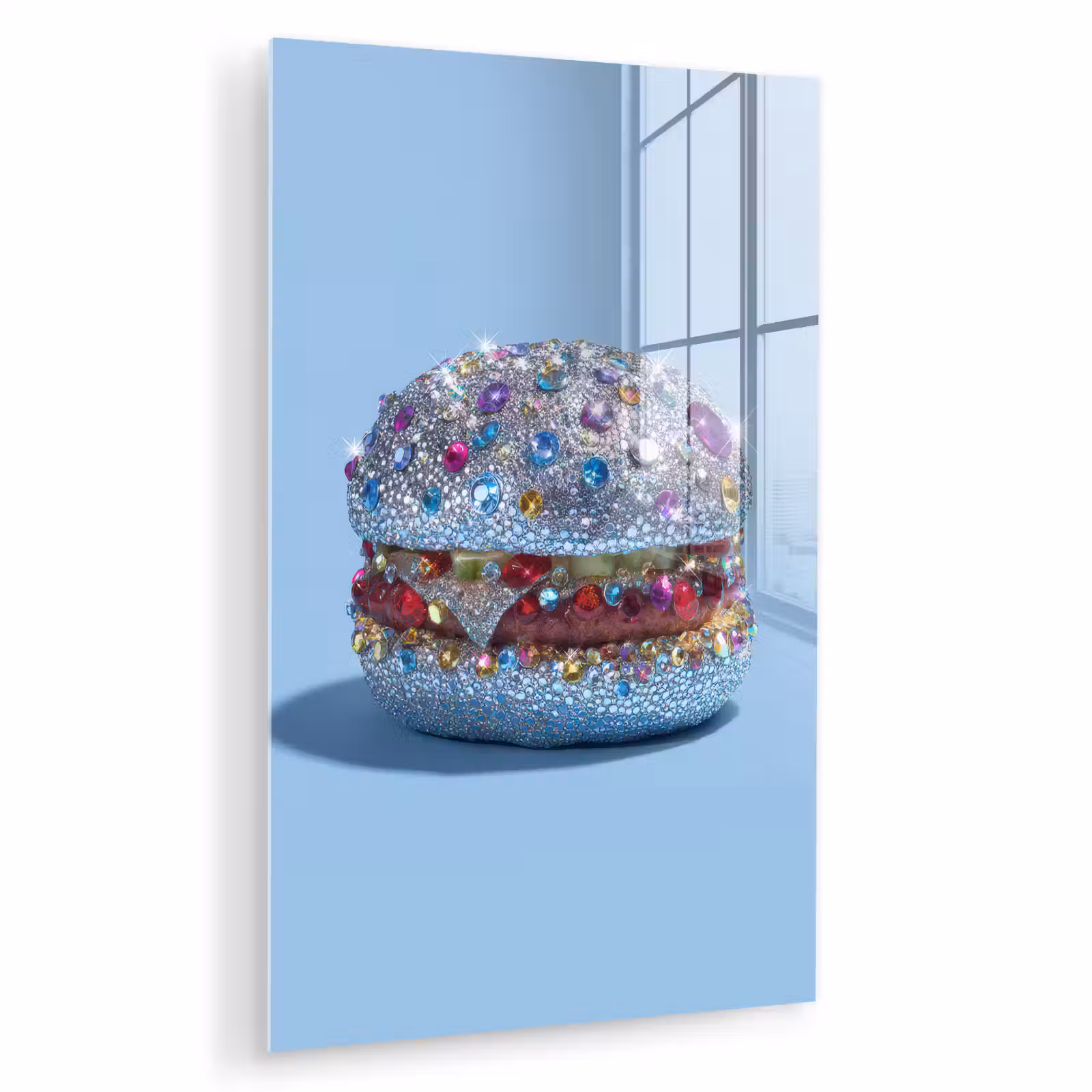 Glas schilderij - Glitters - Hamburger - Blauw — 1
