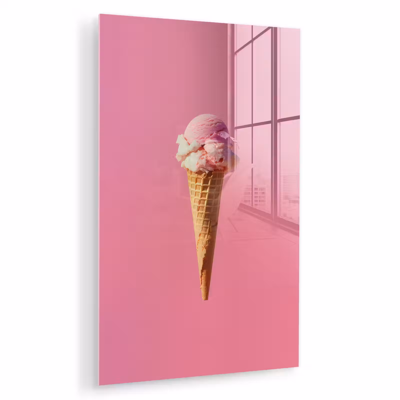 Glas schilderij - Hoorntje - Schepijs - Roze — 1