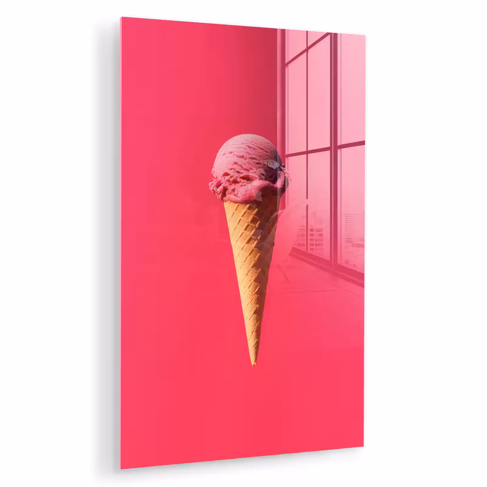 Glas schilderij - Schepijs - Roze - Hoorntje — 1