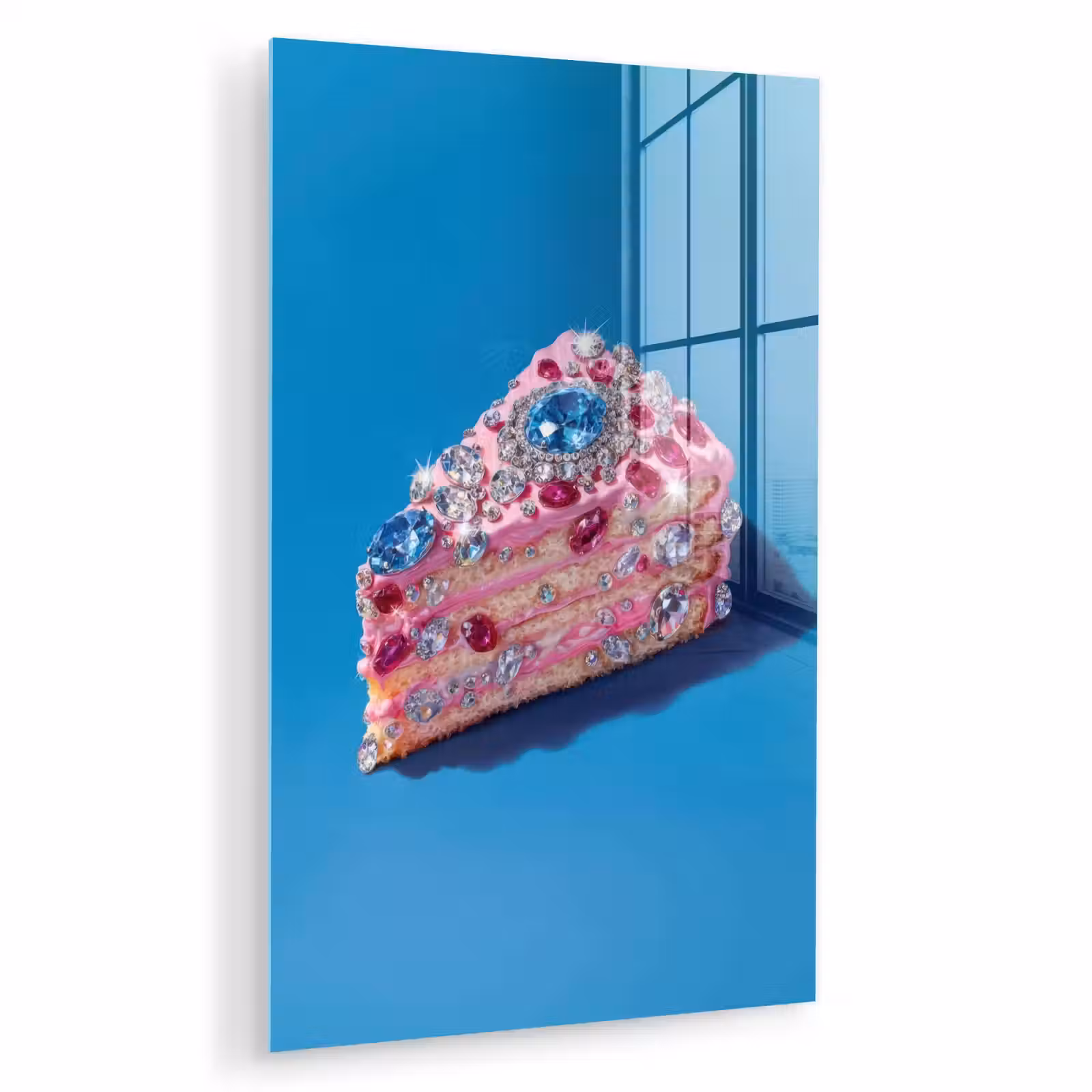 Glas schilderij - Taart - Edelstenen - Glitters - Roze — 1
