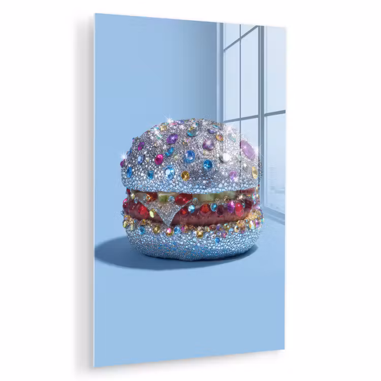 Glas schilderij - Glitters - Hamburger - Blauw — 1