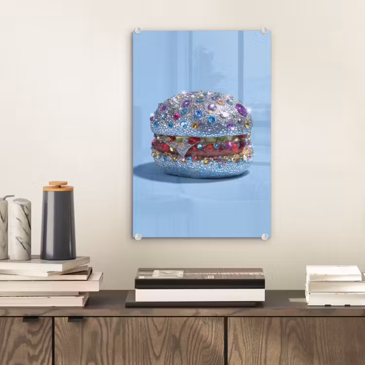 Glas schilderij - Glitters - Hamburger - Blauw — 2