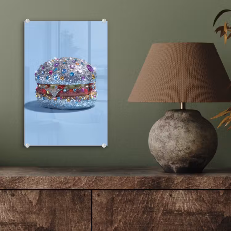 Glas schilderij - Glitters - Hamburger - Blauw — 4