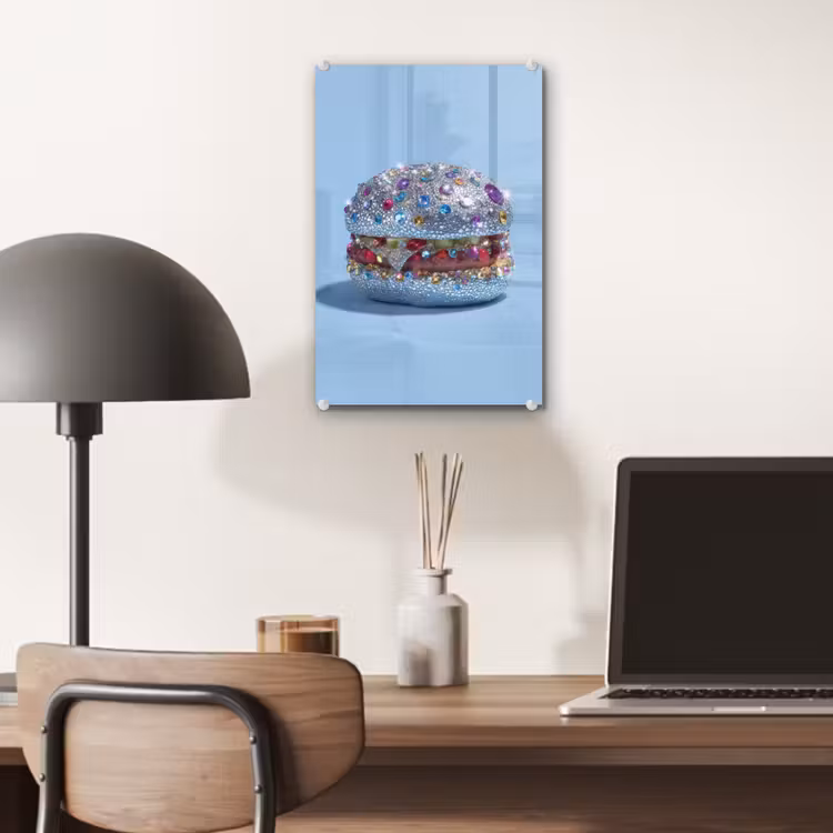 Glas schilderij - Glitters - Hamburger - Blauw — 7