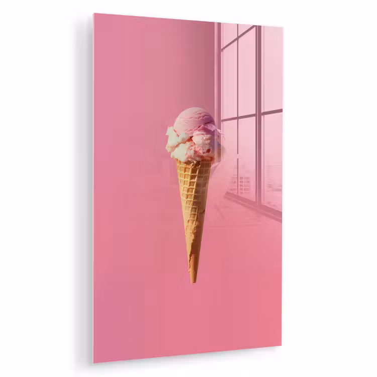 Glas schilderij - Hoorntje - Schepijs - Roze — 1