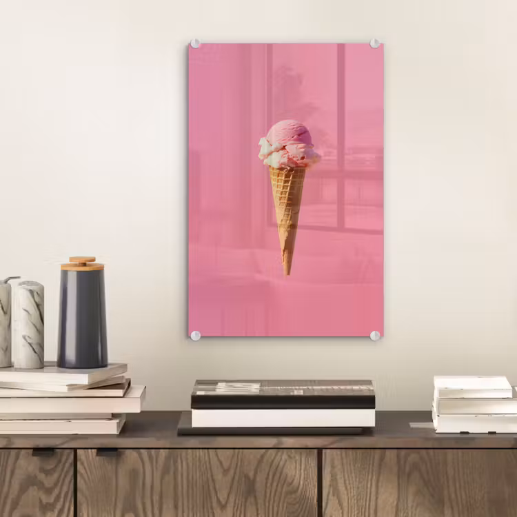 Glas schilderij - Hoorntje - Schepijs - Roze — 2