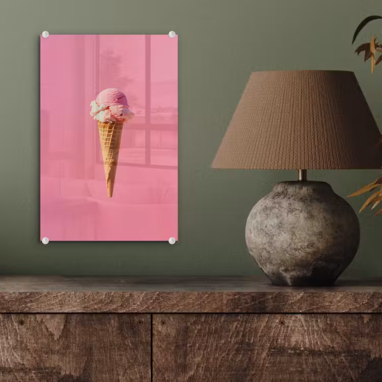 Glas schilderij - Hoorntje - Schepijs - Roze — 4