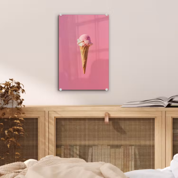 Glas schilderij - Hoorntje - Schepijs - Roze — 5