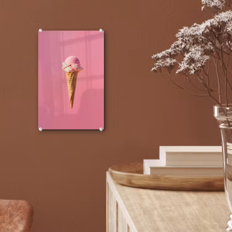 Glas schilderij - Hoorntje - Schepijs - Roze — 6