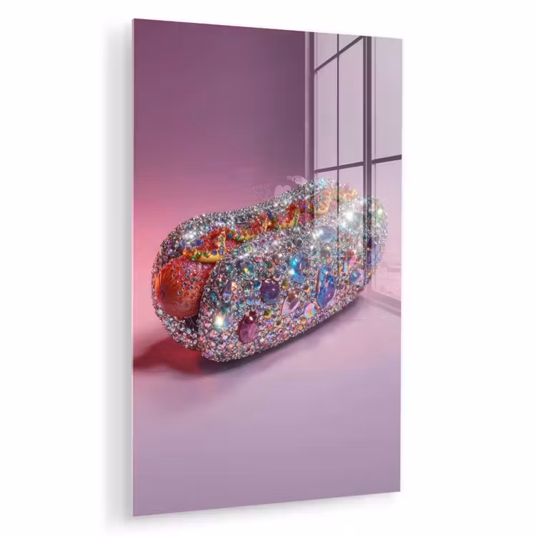 Glas schilderij - Hotdog - Steentjes - Glitters - Paars — 1