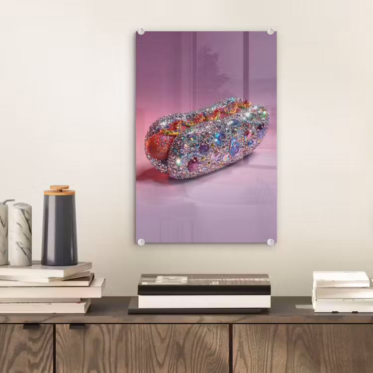 Glas schilderij - Hotdog - Steentjes - Glitters - Paars — 2