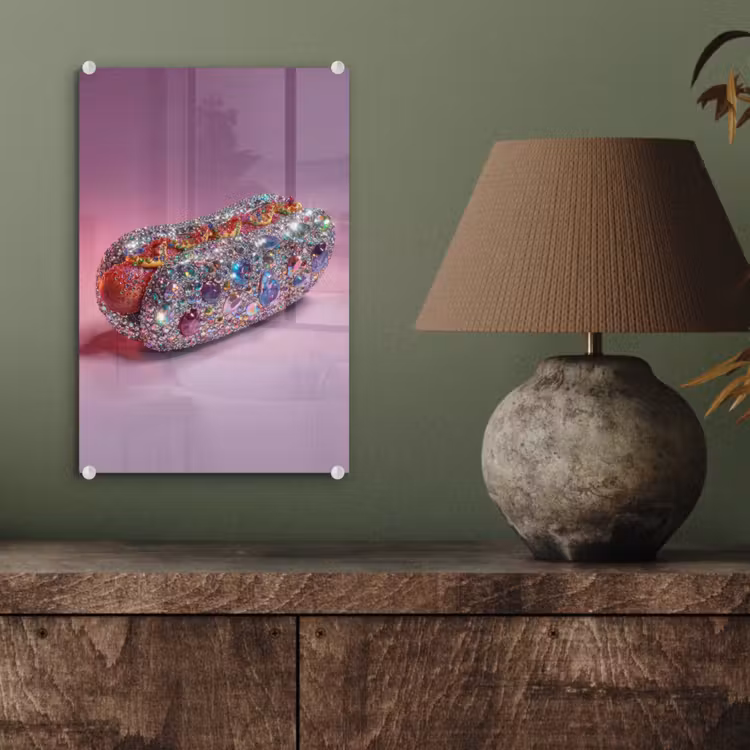 Glas schilderij - Hotdog - Steentjes - Glitters - Paars — 4