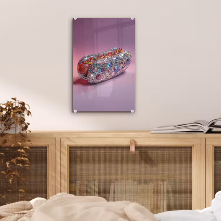 Glas schilderij - Hotdog - Steentjes - Glitters - Paars — 5