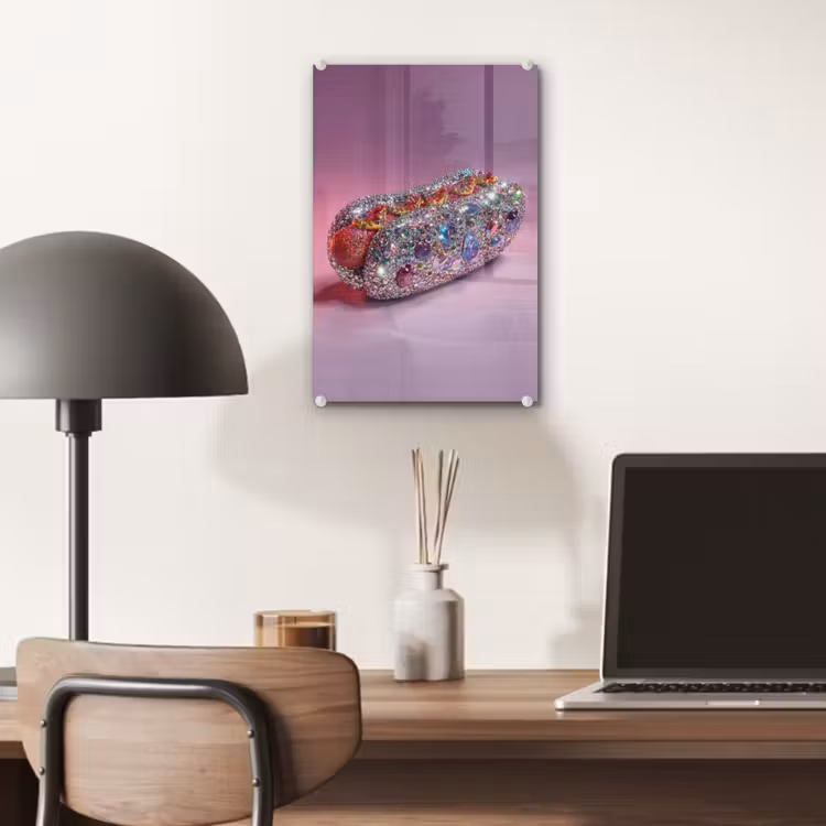 Glas schilderij - Hotdog - Steentjes - Glitters - Paars — 7