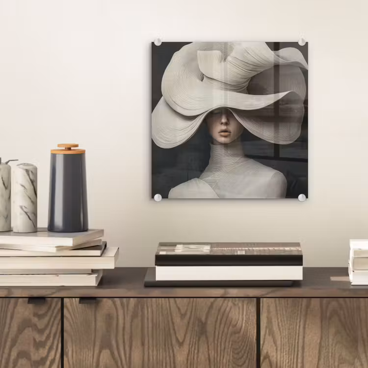 Glas schilderij - Modern - Vrouw - Hoed — 2