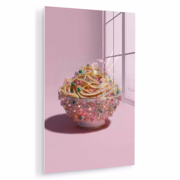 Glas schilderij - Noodles - Edelstenen - Stokjes - Roze — 1